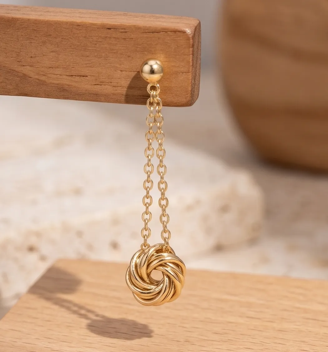 Golden Chain Dangle Love Knot Earrings